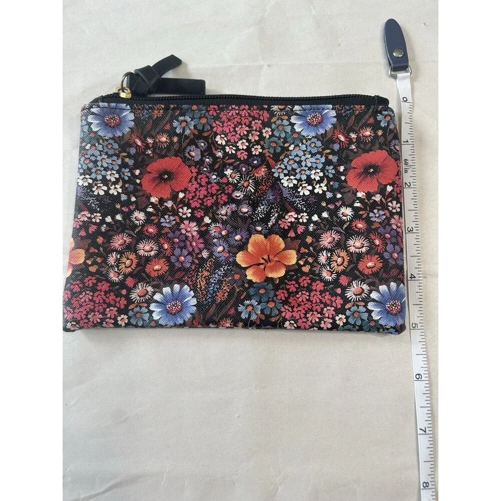Black, Red and Pink Cosmetic Bag with Floral Design